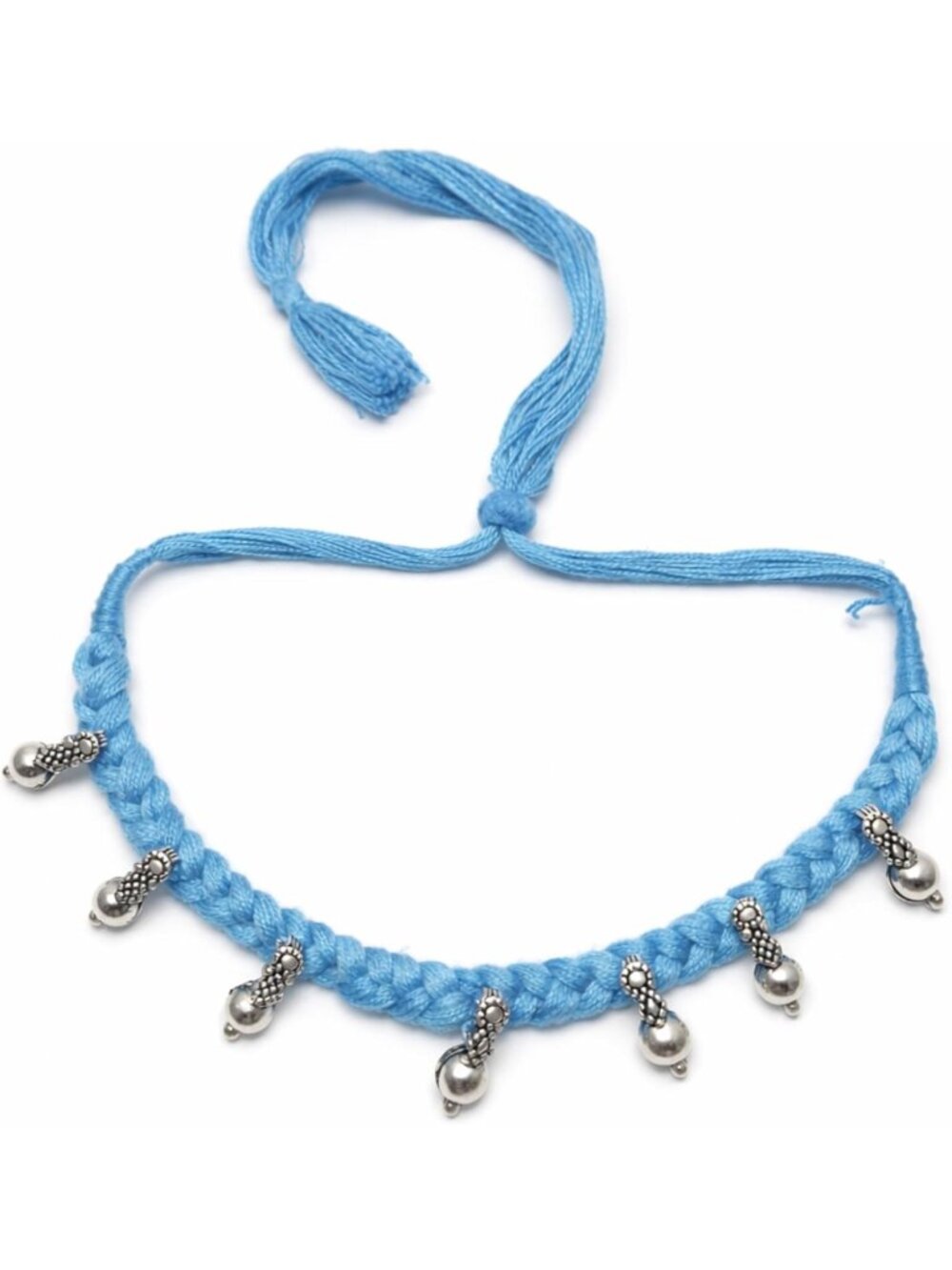 Handmade Boho Choker Necklace - Braided Charm Design with Silver Dangles for